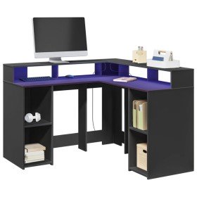 Escritorio con luz LED madera ingeniería negro 130x130x91 cm Escritorio con luz LED madera ingeniería negro 130x130x91 cm