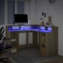 Escritorio con LED madera ingeniería roble Sonoma 130x130x91 cm