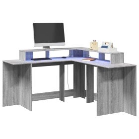 Escritorio con LED madera ingeniería gris sonoma 152x152x91 cm Escritorio con LED madera ingeniería gris sonoma 152x152x91 cm
