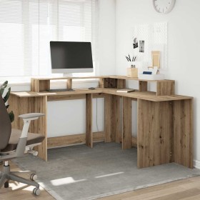 Escritorio con luz LED madera ingeniería artisian 152x152x91 cm