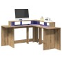 Escritorio con luz LED madera ingeniería artisian 152x152x91 cm