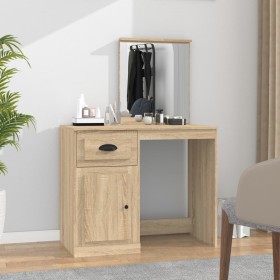 Spiegel-Schminktisch aus Sonoma-Eichensperrholz, 90 x 50 x 132,5 cm von vidaXL, Schlafzimmerkommoden - Ref: Foro24-816763, Pr...