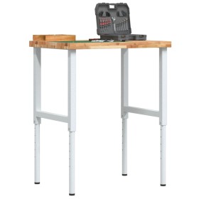 Banco de trabajo rectangular madera maciza 80x60x(73-99,5) cm