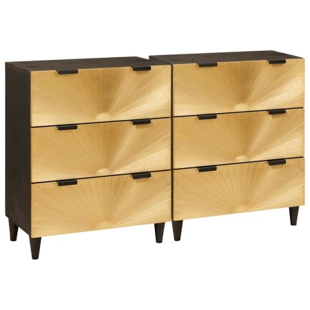 Vitrina 2 pcs Negro y dorado 60 x 33 x 75 cm