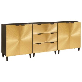 Vitrina 3 pcs Negro y dorado 60 x 33 x 75 cm