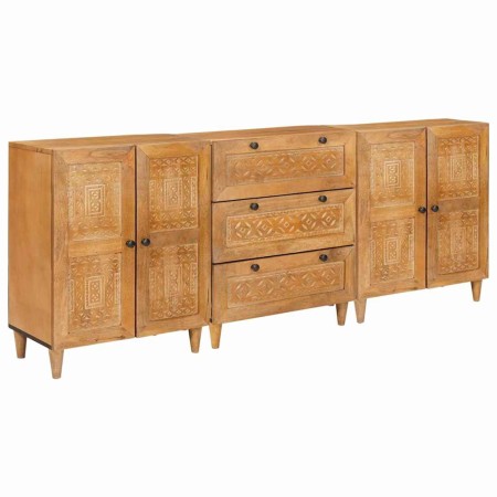 Vitrina 3 pcs Marrón 60 x 33 x 75 cm madera maciza de mango