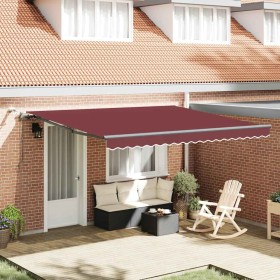 Toldo retráctil automático con luces LED burdeos 400x300 cm