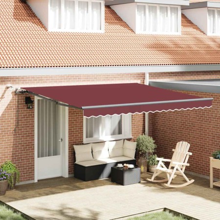 Toldo retráctil automático con luces LED burdeos 400x300 cm