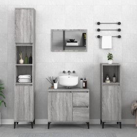 Armario de baño madera contrachapada gris Sonoma 65x33x60 cm