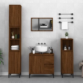 Armario de baño madera contrachapada marrón roble 30x30x100 cm