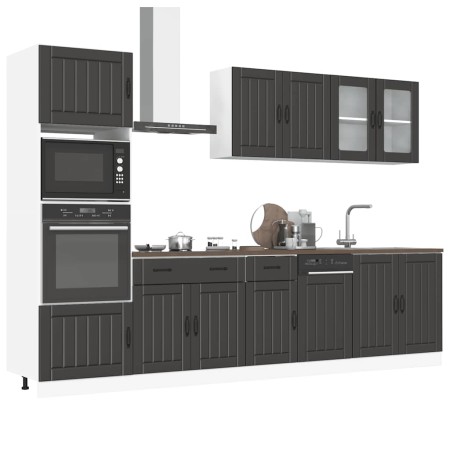 Mueble de cocina Kalmar negra 7 piezas madera contrachapada en Armarios de cocina | Comprar online en Foro24