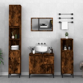 Armario de baño madera contrachapada roble ahumado 30x30x100 cm