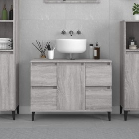 Armario de lavabo madera contrachapada gris Sonoma 80x33x60 cm