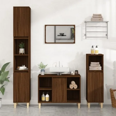 Armario de lavabo madera contrachapada roble marrón 80x33x60 cm de vidaXL, Tocadores de baño - Ref: Foro24-821291, Precio: 57...