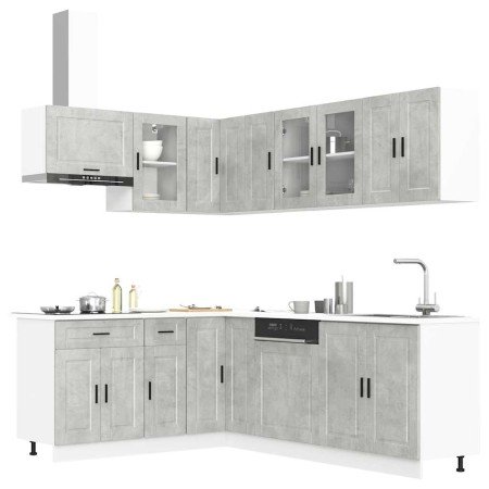 Mueble cocina Porto gris hormigón 11 pzas madera contrachapada en Armarios de cocina | Comprar online en Foro24