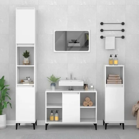 Armario de lavabo madera contrachapada blanco brillo 80x33x60cm de vidaXL, Tocadores de baño - Ref: Foro24-821294, Precio: 62...