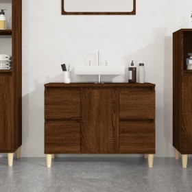 Armario de lavabo madera contrachapada roble marrón 80x33x60 cm
