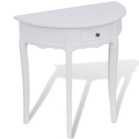 Mesa consola semicircular con cajón blanca