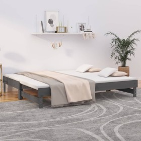 Sofá cama extraíble madera maciza de pino gris 2x(80x200) cm