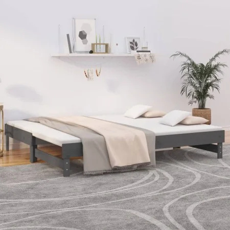 Removable sofa bed solid gray pine wood 2x(80x200) cm by vidaXL, Beds and slatted bases - Ref: Foro24-823386, Price: 173,76 €...