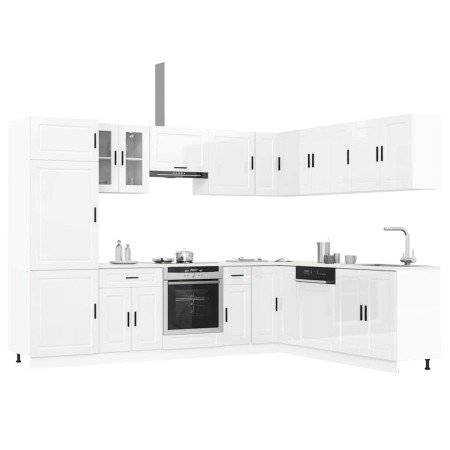 Mueble cocina Porto blanco brillo 14 pzas madera contrachapada en Armarios de cocina | Comprar online en Foro24