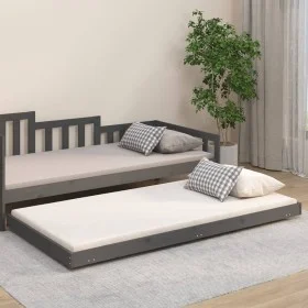 Solid gray pine wood bed frame 90x200 cm by vidaXL, Beds and slatted bases - Ref: Foro24-823496, Price: 95,83 €, Discount: %