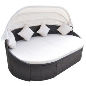 Tumbona con dosel de ratán sintético marrón de vidaXL, Camas para exteriores - Ref: Foro24-41831, Precio: 582,89 €, Descuento: %