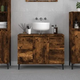 Armario de lavabo madera contrachapada roble ahumado 80x33x60cm de vidaXL, Tocadores de baño - Ref: Foro24-821281, Precio: 80...