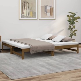 Sofá cama extraíble madera maciza pino marrón miel 2x(75x190)cm