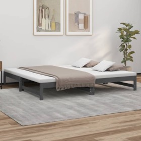 Sofá cama extraíble madera maciza de pino gris 2x(90x200) cm