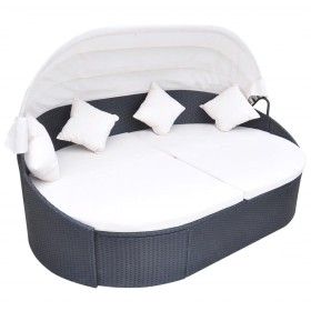 Gartenliege mit schwarzem Überdachung aus synthetischem Rattan von vidaXL, Betten im Freien - Ref: Foro24-41832, Preis: 560,5...