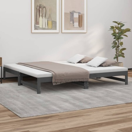 Sofá cama extraíble madera maciza de pino gris 2x(100x200) cm de vidaXL, Camas y somieres - Ref: Foro24-823401, Precio: 173,6...