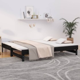 Sofá cama extraíble madera maciza de pino negro 2x(100x200) cm