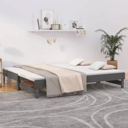 Removable sofa bed solid gray pine wood 2x(90x200) cm by vidaXL, Beds and slatted bases - Ref: Foro24-823381, Price: 132,85 €...