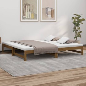 Sofá cama extraíble madera de pino marrón miel 2x(80x200) cm