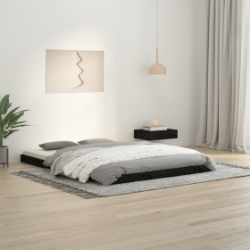 Solid black pine wood double bed frame 135x190 cm by vidaXL, Beds and slatted bases - Ref: Foro24-823473, Price: 127,20 €, Di...