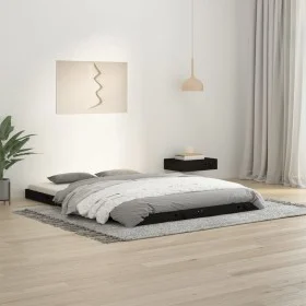 Solid black pine wood double bed frame 135x190 cm by vidaXL, Beds and slatted bases - Ref: Foro24-823473, Price: 125,51 €, Di...