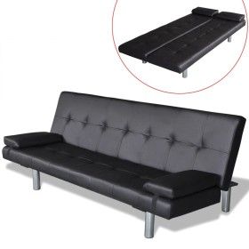 Sofá cama con dos cojines cuero artificial ajustable negro de vidaXL, Sofás - Ref: Foro24-241722, Precio: 189,87 €, Descuento: %