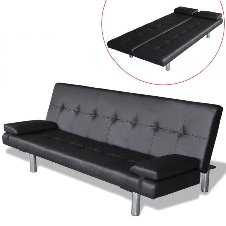 Sofá cama con dos cojines cuero artificial ajustable negro de vidaXL, Sofás - Ref: Foro24-241722, Precio: 189,87 €, Descuento: %