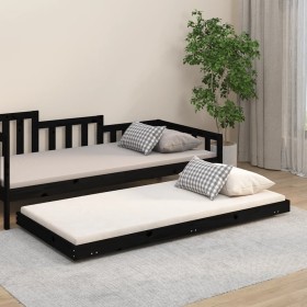 Estructura de cama madera maciza de pino negro 75x190 cm de vidaXL, Camas y somieres - Ref: Foro24-823513, Precio: 87,20 €, D...