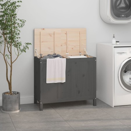 Wäschetruhe aus massivem, grauem Kiefernholz, 88,5 x 44 x 76 cm von vidaXL, Wäschekörbe - Ref: Foro24-823581, Preis: 110,96 €...
