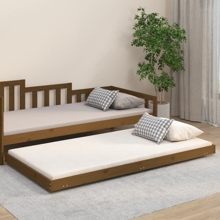 Solid pine wood bed frame honey brown 90x200 cm by vidaXL, Beds and slatted bases - Ref: Foro24-823497, Price: 83,97 €, Disco...