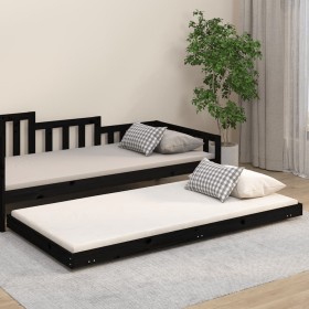 Estructura de cama madera maciza de pino negro 90x200 cm