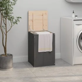 Wäschekoffer aus massivem Kiefernholz grau 44x44x66 cm von vidaXL, Wäschekörbe - Ref: Foro24-823566, Preis: 65,76 €, Rabatt: %