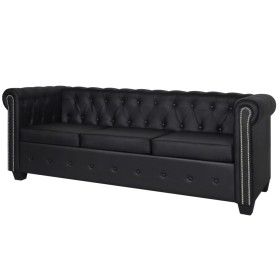 Sofá Chesterfield de 3 plazas cuero sintético negro de vidaXL, Sofás - Ref: Foro24-242370, Precio: 487,38 €, Descuento: %
