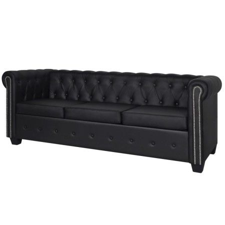 Chesterfield 3-seater black synthetic leather sofa by vidaXL, Sofas - Ref: Foro24-242370, Price: 487,38 €, Discount: %