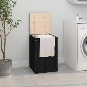 Wäschetruhe aus massivem schwarzem Kiefernholz, 44 x 44 x 66 cm von vidaXL, Wäschekörbe - Ref: Foro24-823568, Preis: 62,88 €,...