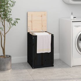 Wäschetruhe aus massivem schwarzem Kiefernholz, 44 x 44 x 66 cm von vidaXL, Wäschekörbe - Ref: Foro24-823568, Preis: 62,88 €,...