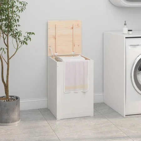 Solid white pine wood laundry trunk 44x44x66 cm by vidaXL, Laundry baskets - Ref: Foro24-823565, Price: 79,28 €, Discount: %