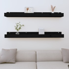 Wall shelves 2 units solid black pine wood 110x12x9 cm by vidaXL, Shelves and shelves - Ref: Foro24-823598, Price: 38,57 €, D...